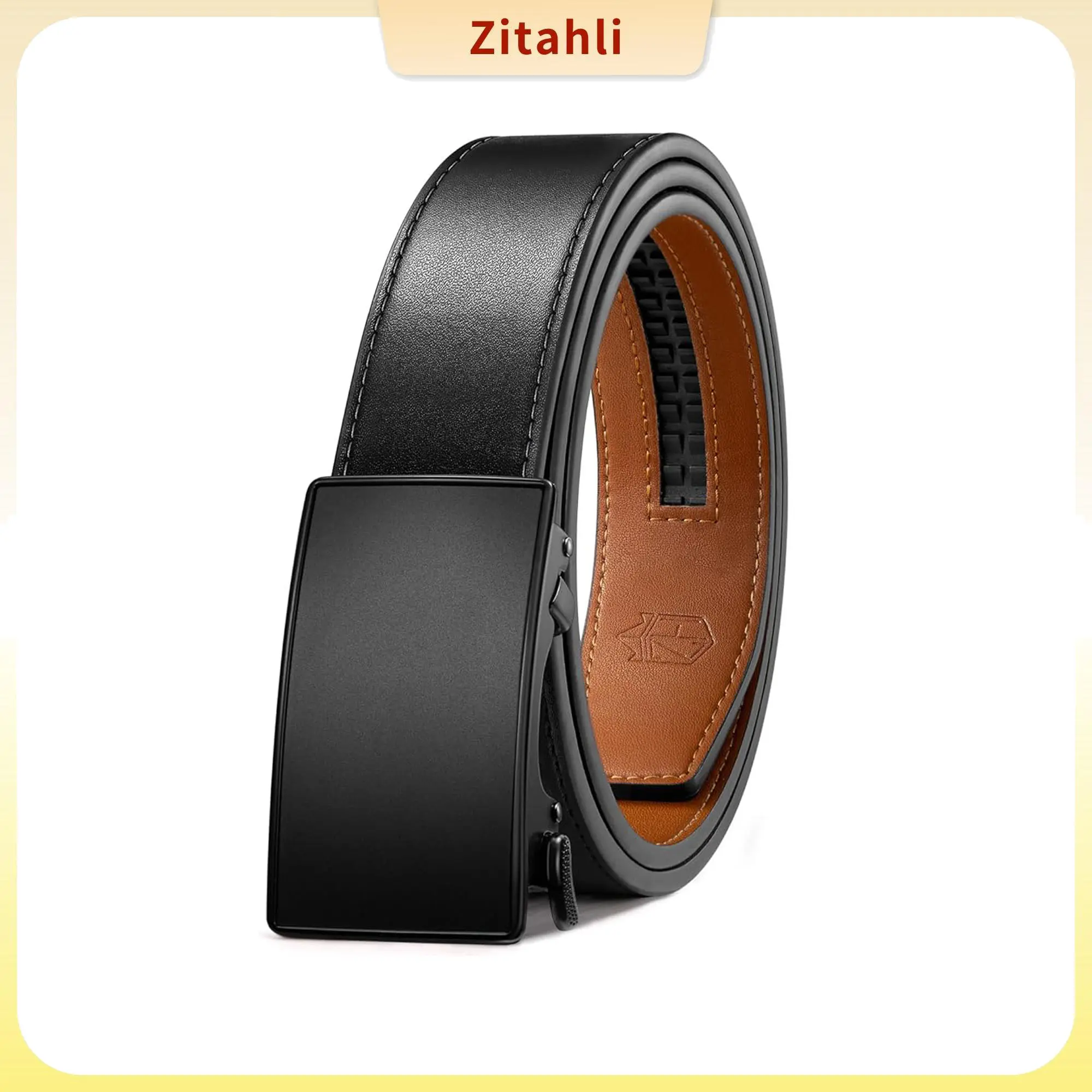 Zitahli Men's Leather Ratchet Belt - Adjustable Band, Automatically Adjustable, Hidden Extra, Snap Buckle, Trim to Fit, for Dress & Casual Use, Ideal Gift, Men's Fashion Accessory,clothes for back to school,first day of school outfits