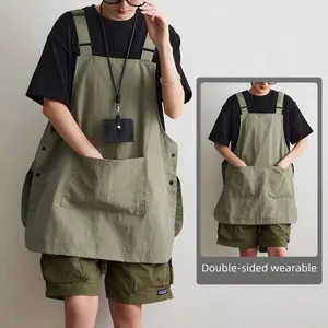 1 piece of Korean-style multifunctional apron, with front and back waterproof pockets, reversible vest-style apron, suitable for outdoor barbecues, coffee shops, hotels, catering, painting, unisex home kitchen workwear