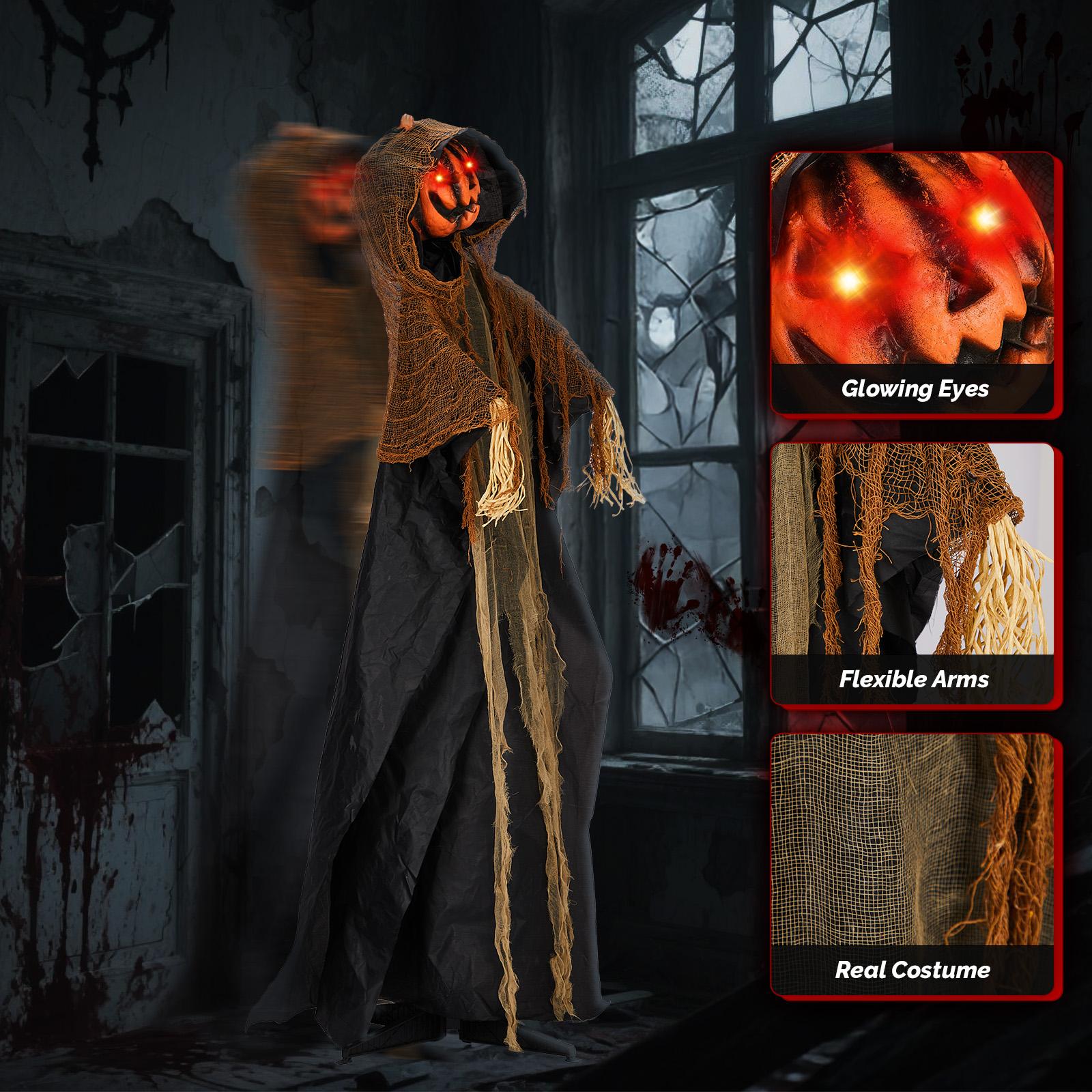 Ubesgoo 5.8ft Life-Size Animatronics Pumpkin Ghost Decorative Prop, Sound-Activated Outdoor Indoor Decor with Creepy Eyes & Sounds, Scary Holiday Haunted House Supplies