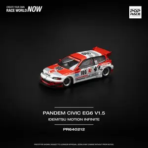 Pop Race 1:64 Pandem Civic EG6 v1.5 - Idemitsu Motion Infinite PR640212/RED-WHITE Diecast Model Car