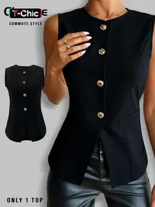 Women's Solid Color Fitted Tank Top, Elegant Fashion Casual Sleeveless Top for Daily Outdoor Wear, Women's Clothing for Summer, Workwear