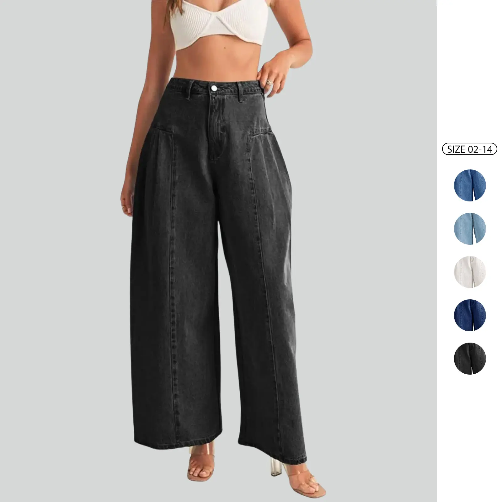Imily Bela Womens Baggy High Waisted Jeans Loose Boyfriend Wide Leg Side Pleated Denim Pants