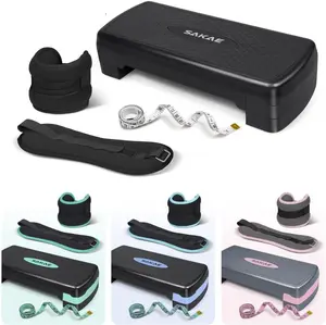 SAKAE Exercise Step Platform Set with Ankle Weights & Measuring Tape, Adjustable Height 2 Level Risers Workout Step Trainer, Aerobic Steppers for Home Gym Exercise Fitness Workout, Multiple Colors
