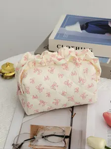 All Over Bow Pattern Makeup Bag, Travel Cosmetic Bag, Large Capacity Makeup Brushes Storage Bag, Zipper Makeup Organizer Pouch, Versatile Storage Bag for Travel & Daily