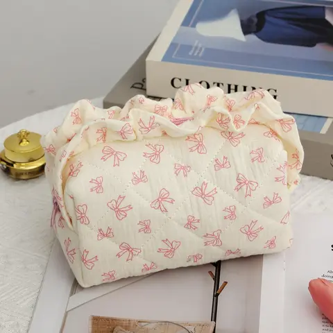 All Over Bow Pattern Makeup Bag, Large Capacity Makeup Brushes Storage Bag, Zipper Makeup Organizer Pouch, Travel Beauty Bag, Versatile Storage Bag for Travel & Daily