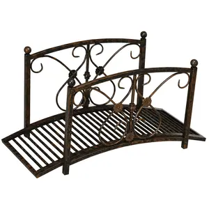 Outsunny 3.3FT Metal Arch Zen Garden Bridge with Safety Siderails, Decorative Footbridge, Delicate Floral Scrollwork for Stream, Fish Pond, Black