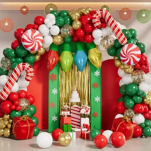 Christmas Balloon Arch Kit – Red, Green, White & Gold Garland Set with Candy and Gift Balloons (130+ Pieces)