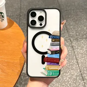 Magnetic MagSafe-Ready iPhone Case - Aesthetic Colorful Book Stack Design for iPhone 11-17 Pro Max Devices, TPU Protection, Shockproof, Waterproof, Ultra-Thin Everyday Mobile Phone Accessory