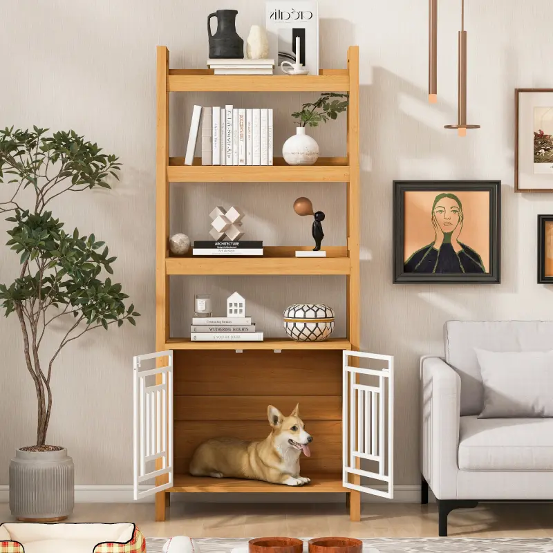 2 IN 1 PET FRIENDLY Dog Crate  Ladder Bookcase Pet Friendly Furniture(High end and high-quality) tall bookshelf shelf bookcase ikea  bookshelf  hack storage organizer shelf Adjustable Shoe Cabinet with Hidden Storage