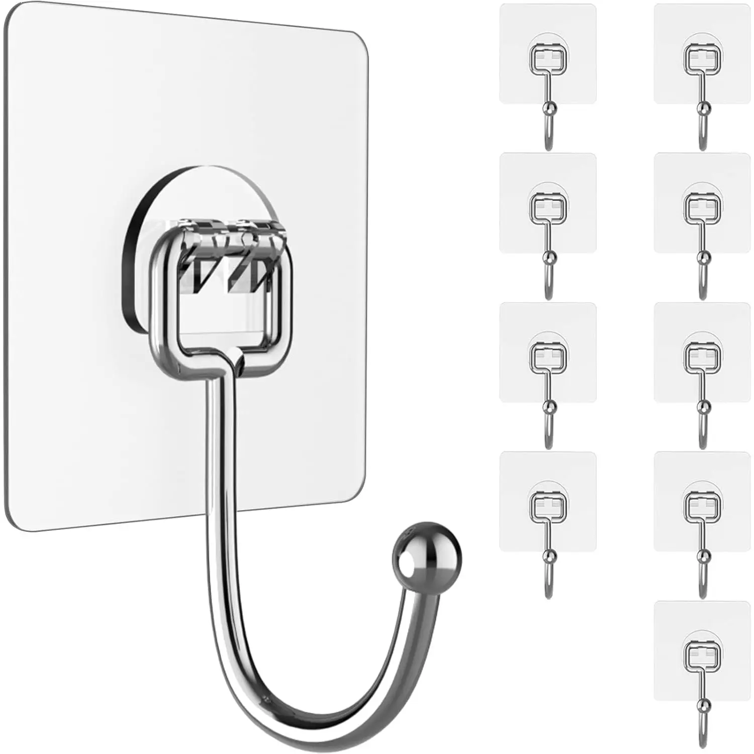 Heavy-Duty Self-Adhesive Wall Hooks, 10-20-Pack 44lb Max Load, Traceless Clear Removable, Waterproof Rustproof Multi-Use Hangers for Bathroom, Kitchen Home Improvement