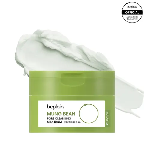 Beplain Mung Bean Cleansing Balm - Balm-to-Milk Deep Pore Facial Cleanser, 100ml, Gentle for Adults, Fragrance-Free, Allergy-Free, Brightening, Facial Cleansing with Moisture, Anti-Acne, Blackhead Removal, Single Item
