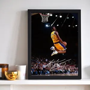 1PCS With Framed NBA Legend Kobe Bryant Dunk Moment Canvas Wall Art with Solid Wood Frame Sports Memorabilia Decorative Painting for Living Room Bedroom Office Gym Home Decoration Gift for Basketball