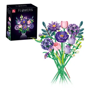 Healing Purple Flower Bouquet DIY Building Blocks, Romantic Assembled Gift, Elegant Home Decor Ornament, Perfect for Valentine's Day, Mother's Day, Birthday & Anniversary, Exquisite Present for Craft Lovers & Flower Enthusiasts
