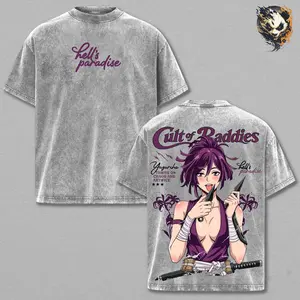 Yuzuriha Anime Washed Tee – Hell’s Paradise Graphic T-Shirt, Dark Feminine Aesthetic Ninja Girl Energy Streetwear Sexy Assassin Vibe Trendy Otaku Gift Hype Anime Fashion