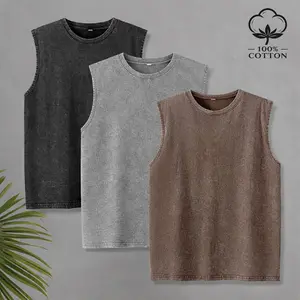 Men’s distressed acid-wash sleeveless T-shirt tank top, athletic tank top, base layer tank top, sleeveless tank top, 100% cotton tiktokshopspringglowup,summervibes
