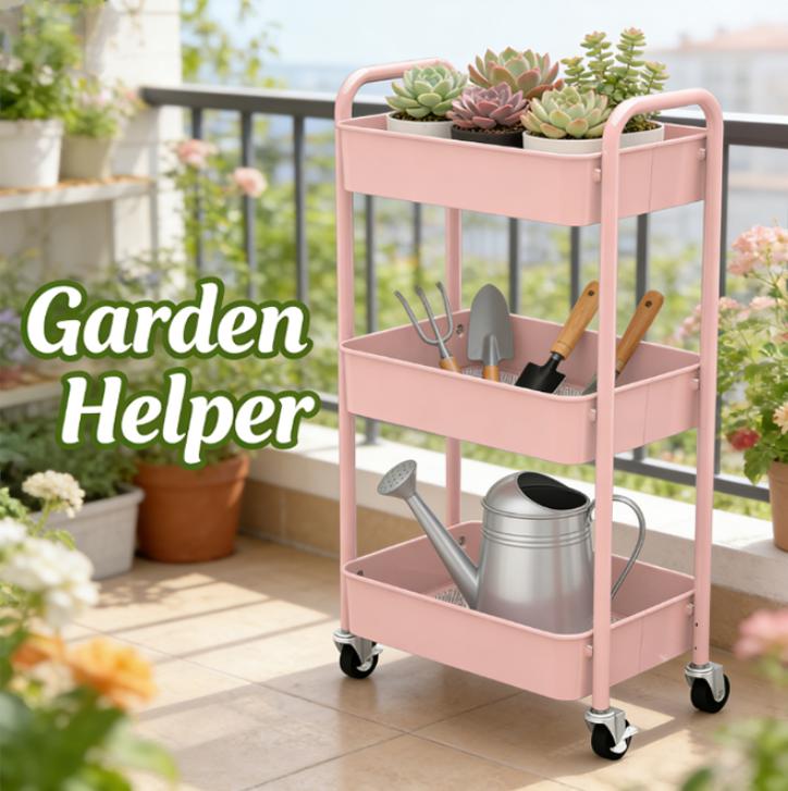 3-Tier Rolling Metal Storage Organizer Mobile Utility Cart with Caster Wheels Pink Blade Stand Durable Powder-Coated Steel Frames Mesh Baskets Easy Installation