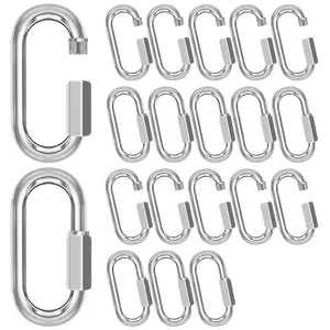 M8-20P Quick Links Chain Connectors, 5/16? Galvanized Chain Locking Carabiners Hooks, 1200LBS Heavy Duty Thread Quick Link Clips, Twist Oval  D Shape for Swing, Hiking, Camping
