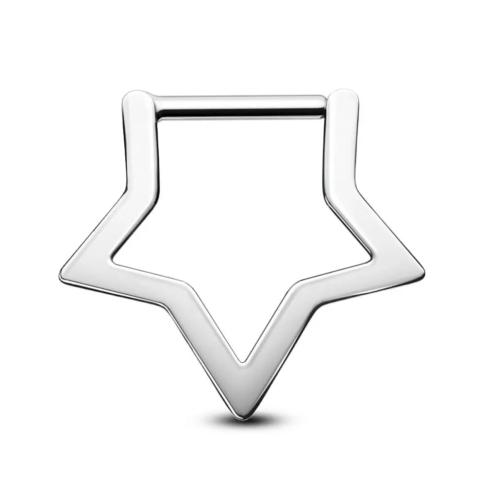 OUFER 16G/14G Titanium Star Clicker Septum Ring - Stylish Hypoallergenic ASTM F-136 Titanium Hinged Segment Hoop for Cartilage Piercings