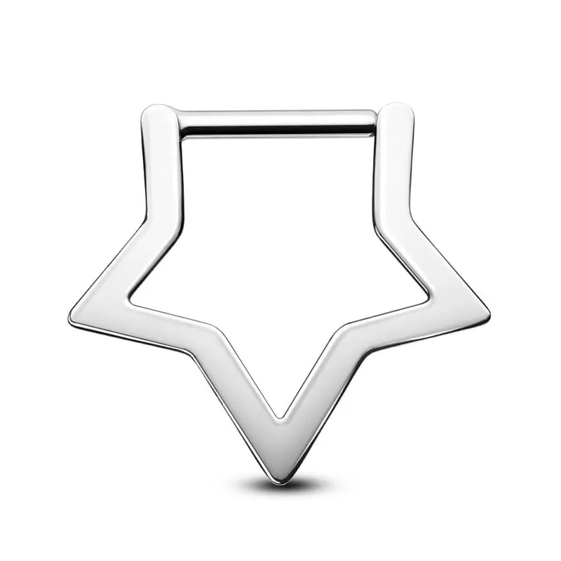 OUFER 14G-16G Titanium Geometric Star Clicker Septum Jewelry - ASTM F-136 Hinged Segment Hoop, Hypoallergenic Unisex Everyday Titanium Piercing Jewelry for Body Piercing