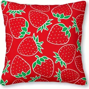 BZ Festive Red Strawberry Art Pillow Cover without Pillow Insert, Polyester, Machine Washable, Zipper Closure, Perfect for Bedroom, Living Room, Office, and Couch/Sofa Decor
