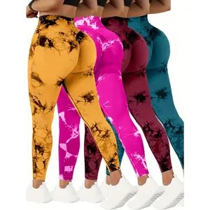 4Pcs Tie Dye High Waist Sports Leggings, Running Workout Fitness YogaTight Pants, Women's LeggingsGift