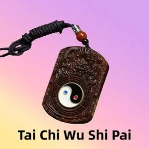 Unisex hand-carved jujube wood pendant - natural lightning pattern, dragon swirl Tai Chi Bagua design, symbolic inscriptions to pray for divine blessings and personal progress, portable and stylish accessory