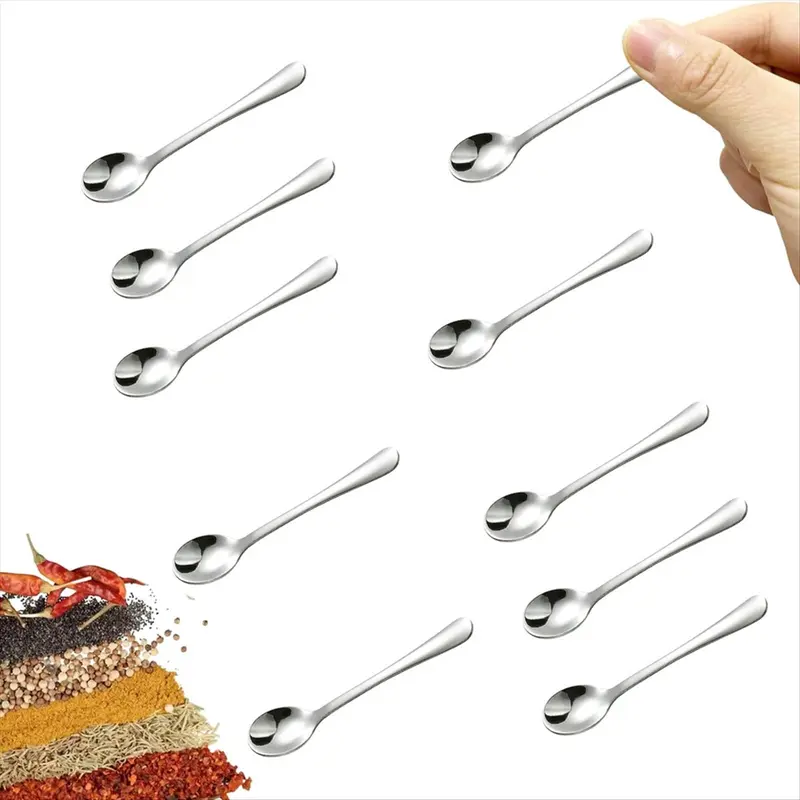 10 PCS Tiny Stainless Steel Spoons for Spices Jars, Mini Size 2.87inch, Cute Small Condiment