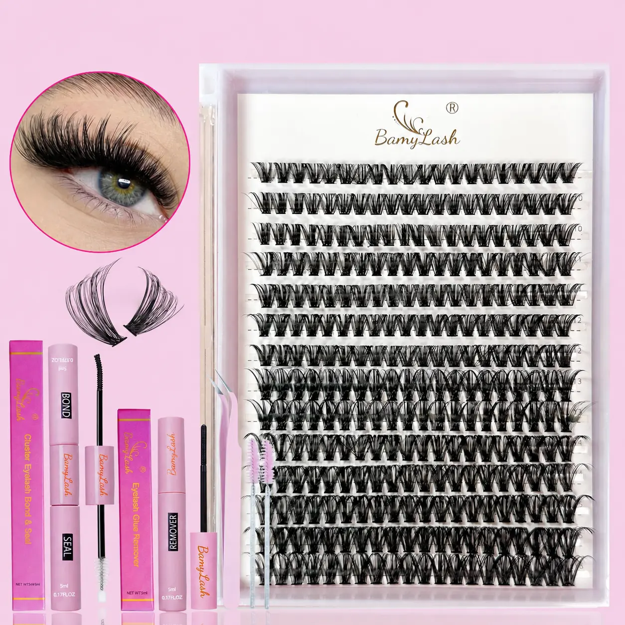 BamyLash DIY Lash Extensions Kit 40P Individual Lash Clusters Kit Volume Long-Lasting Soft 280Pcs D Curl 9-16mm Easy to Use for Beginner Springtok False Eyelashes Makeup Cosmetic Cosmetic