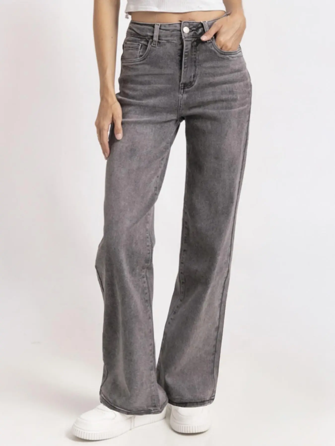 Women's Minimalist Basic High Waist Stretch Wide Leg Jeans, Simple Casual Streetwear Style Multi-Pocket Denim Trousers, Versatile Daily Outfit, Inseam 69cm/27in