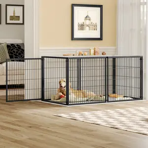 Black Heavy Duty Metal Dog Crate Furniture 63.7" Large Space Rustproof Iron Wire Escape-Proof Pet Cage for Small Medium Large Dogs Flexible Door Design