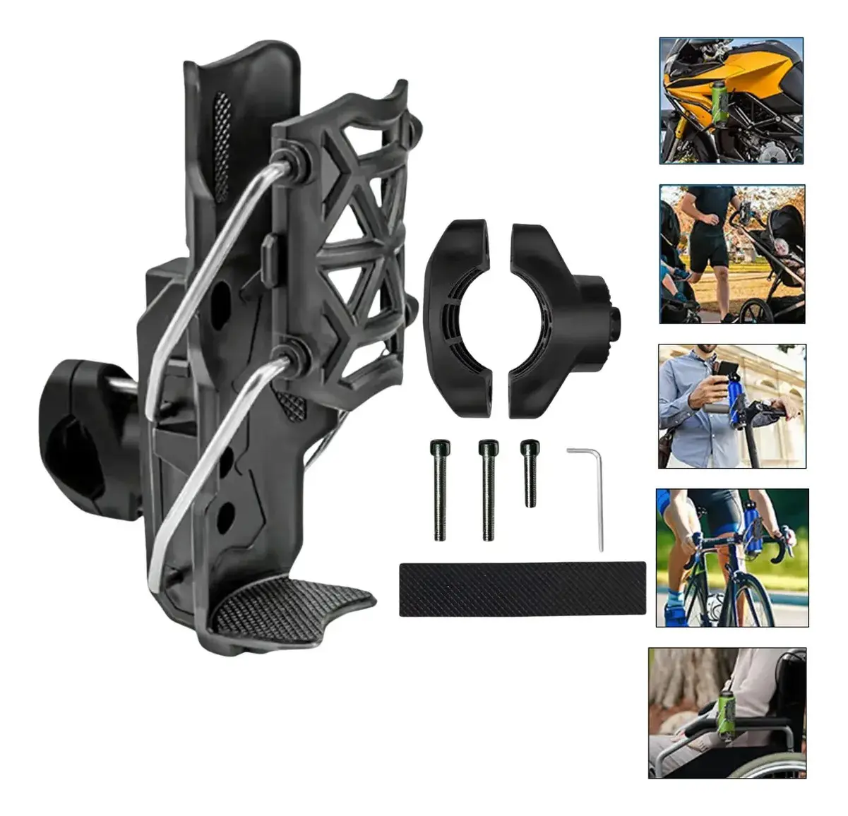 S-Class Self-Adjustable Cup Holder 360° Rotatable Auto-Lock Design Universal for Bikes Motorcycles & Scooters Mounts on Handlebars or Crash Bars Safe Hands-Free for All Your Rides