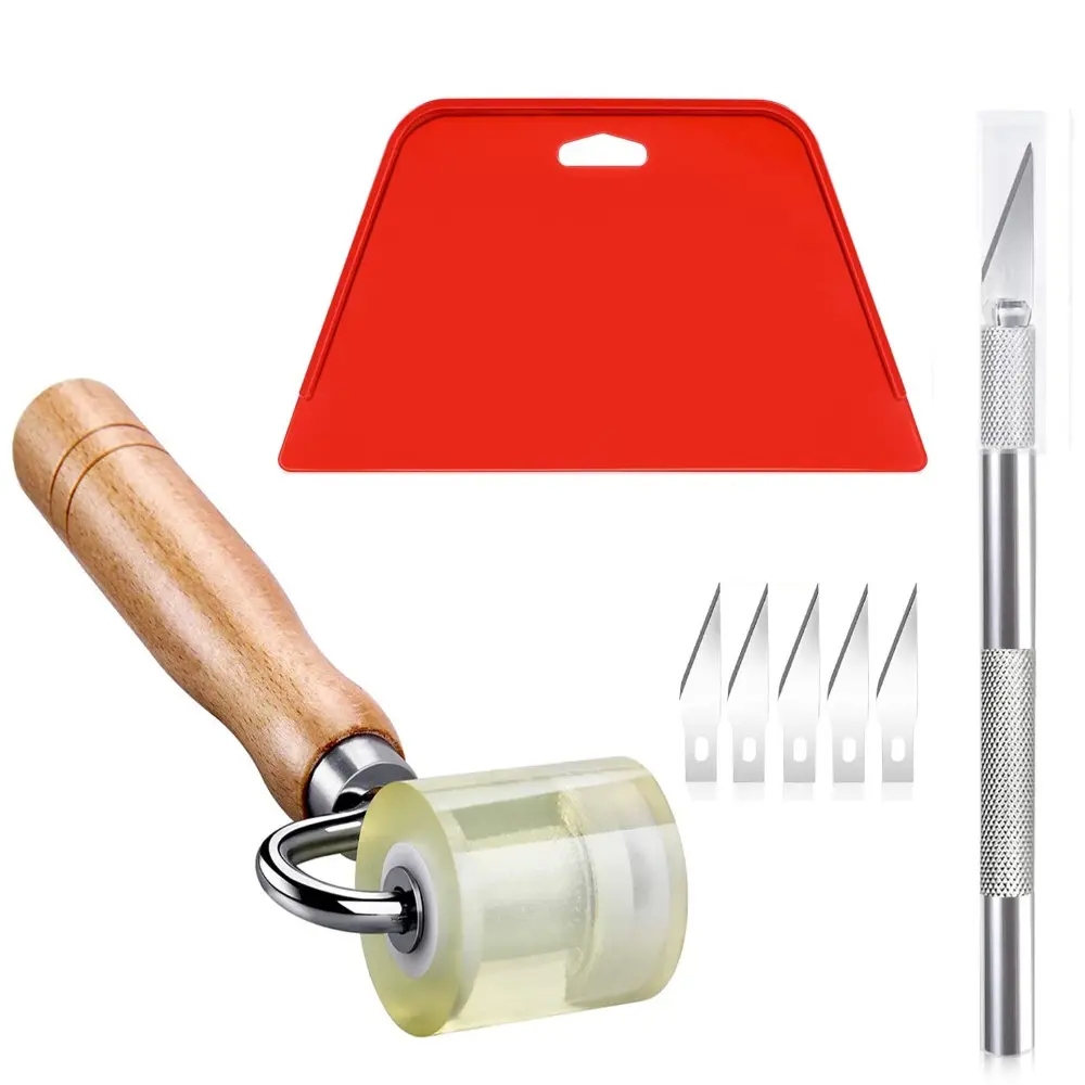8pcs/Set Wallpaper Smoothing Tool Kit - Dual-Use Tool with Ergonomic Aluminum Handle Squeegees, Seam Wheel Roller, Secure-Grip Hand Knife, 5 Extra Blades for Effortless Smoothing, Precise Edges, Accurate Cuts, Ensures Flawless Adhesion, Easy Replacement