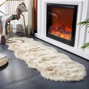 Beige Faux Fur Shaggy Area Rug, Ultra Soft Seat Pad for Sofa or Floor