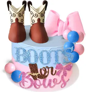 LaVenty cake shed cake topper gender revealBoots or Bows Gender Reveal Cake Decorations for Baby Shower Boys or Girls Party Supplies High-Quality Safe Materials Complete Party Kit