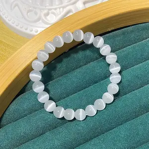 Natural Selenite Bracelet - 8mm Gemstone Beads Stretch Bracelet - Handmade Healing Crystal Jewelry for Inner Peace