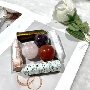 Crystal Balls And Wands Set (7 Counts) Crystal Sphere Crystal Tower Healing Stone Home Office Decor for Healing and Meditation From IG Crystal