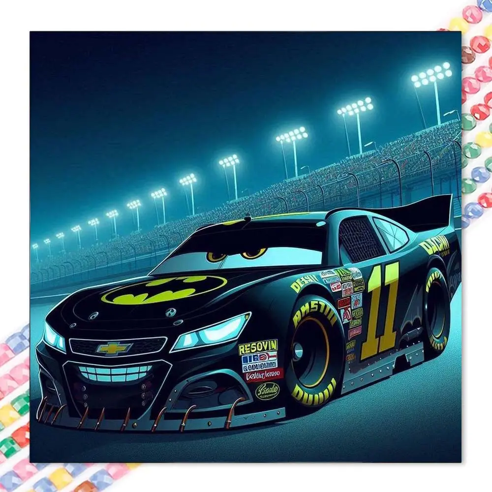 1pcs 5D DIY diamond painting kit, 5D diamond art set, DIY decoration, racing car, Batman, night scene diamond painting kit with full round diamonds DIY, mosaic, diamond art, DIY art home decoration, suitable for Halloween and Christmas.