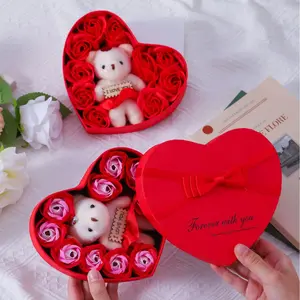 Soap Flower Rose Heart Gift Box Valentine's Day Christmas Mother's Day Gift Heart-shaped Artificial Rose Gift Box Gift Red