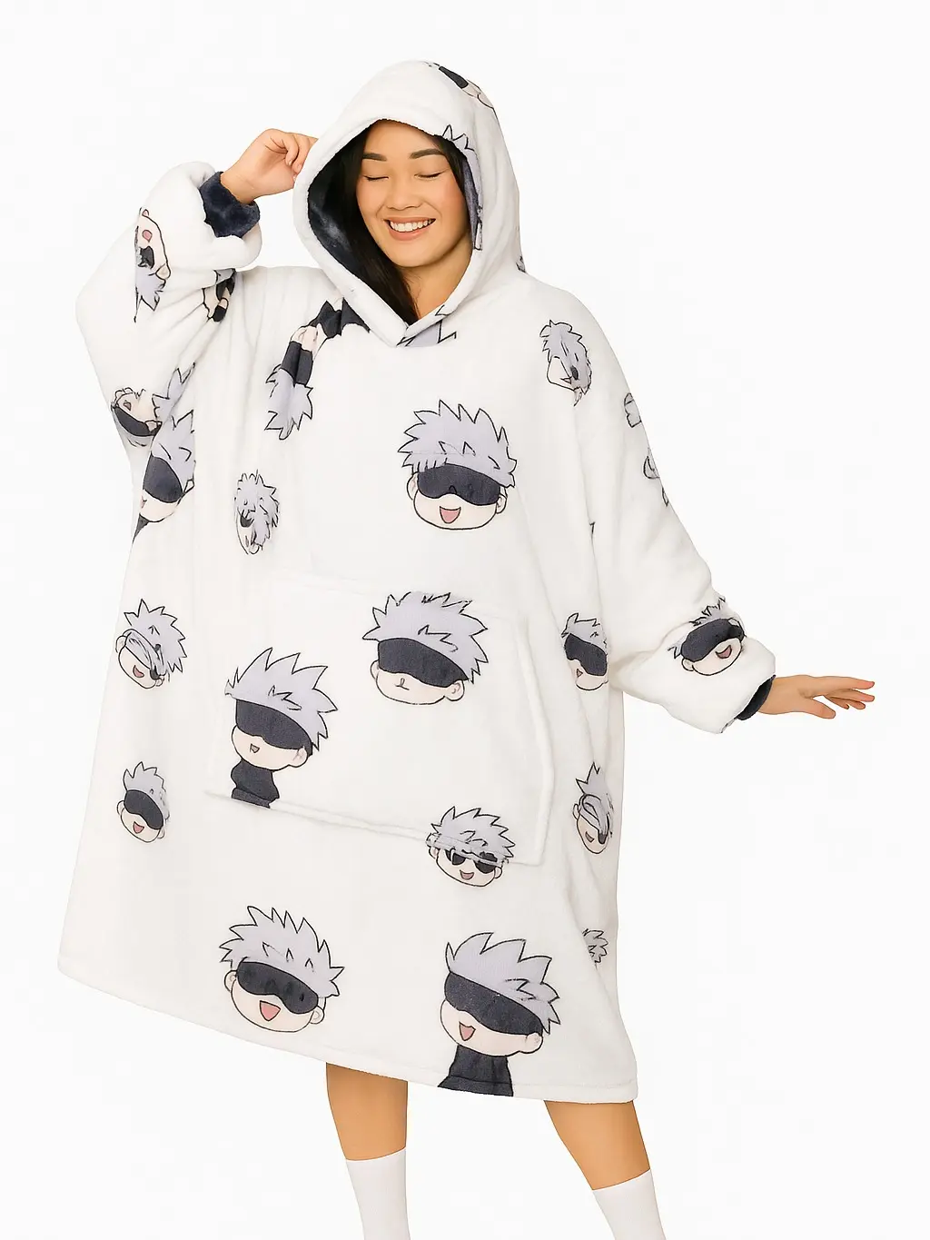 Anime Blanket Hoodie in SG White Look – Comfy adult oversized blanket hoodie Comfort Fit