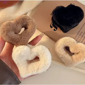 Soft Plush Heart Hair Claw Clips for Women, Minimalist Elegant Medium Size Hair Clips, Strong Hold Hair Accessories Perfect for Half Updo, Back Head Bun Hairstyles, Daily Wear, Dating, Office & Casual Styling