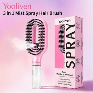 [Yooliven] 3-in-1 Mist Spray Hair Brush - Anti-Frizz Ionic Detangling Comb with Refillable 55ml Water Tank, Dual Bristle Design with Massage Tips for Dry, Curly & Thick Hair, Effortlessly untangle knotted hair. tiktokshopspringglowup