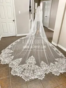 Style RV19 Scallop Leaf Scroll Lace Royal Veil - Mantilla, Lace Drop, Trailing Styles for Dressmaking & Fashion Accessories, Mantilla Veil, Lace Drop Veil