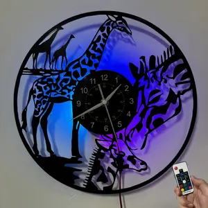 Giraffe Theme LED Vinyl Wall Clock, Ideal Home Decor, Perfect Gift for Birthday, Mother's Day, Easter, Graduation, Halloween