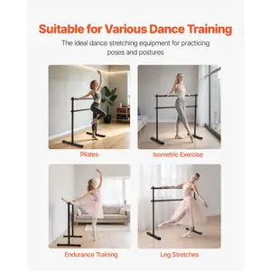 fathersdaygift VEVOR Ballet Barre, 4 Ft Double Barre Bar for Home, Freestanding Portable Ballet Stretching Dance Bars, Height Adjustable Anti-Wobble Fitness Studio Equipment, for Pilates Balance Workout