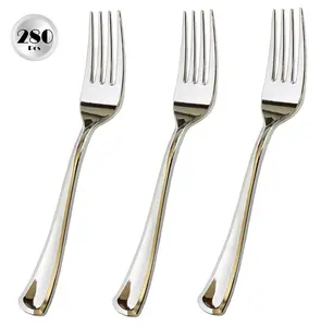 JL Prime 280 Piece Silver Plastic Forks Bulk Set, Silver Plastic Cutlery Set, Heavy Duty Utensils for Party & Wedding, Disposable Silver Flatware, Silver Plastic Forks 280 Pack