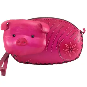 Leather Animal Pig Coin Purse Waller Wristlet Handmade High-Quality Leather Unique Design 3.5x5 Inches Compact & Stylish Gift