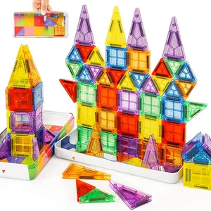 Cossy Mini Magnetic Tiles, 80 PCS Magnet Tiles Travel Magnetic Tiles with Iron Box and Storage Guide, Travel Toys for Long Trip and Restaurant, STEM Learning & Creative Building & Educational Toys