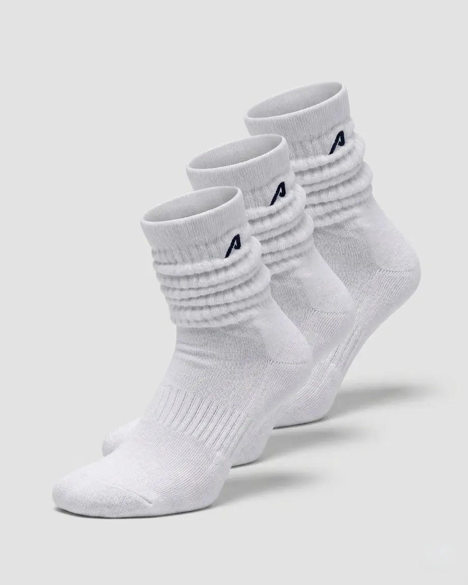 Alphalete Women's Scrunch Sock 3 Pack - White, Athletic Crew Socks, Butt Scrunch, High Compression, Cotton Blend, Cushioned Sole, Breathable Gym Socks