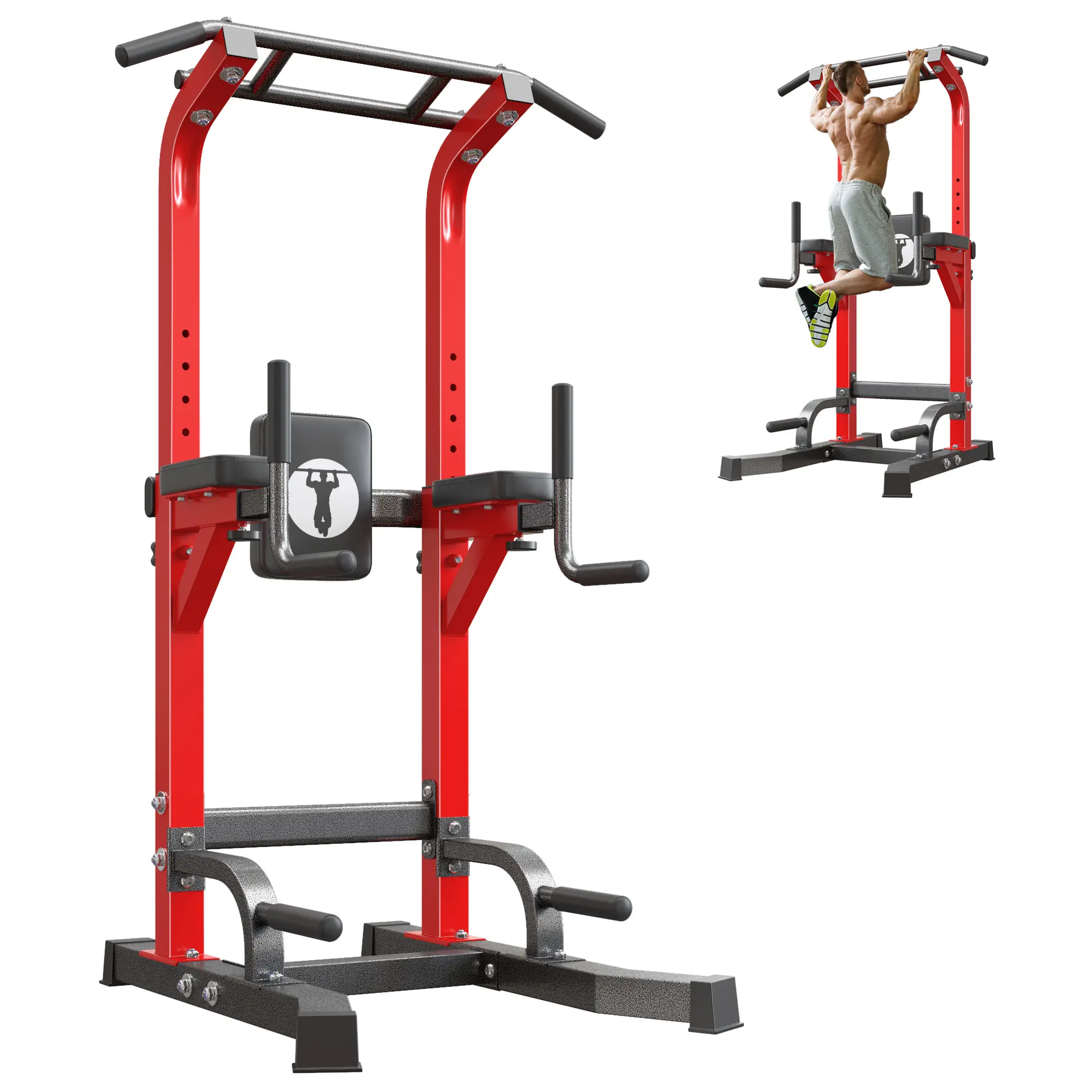 Adjustable Pull Up Bar & Dip Station, Heavy Duty 500LB Capacity Multifunctional Home Gym Fitness Equipment for Strength Training, Push Up Stand for Arm, Back, Core & Full Body Workout Home Gym Kit