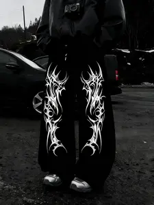 Unisex streetwear, Gothic style, Gothic thorn rune pattern print, loose straight-leg jogging sports sweatpants, Athleisure style pants, for autumn and winter, suitable for street wear, casual men's gifts, trendy wear and matching for travel, 2000s style